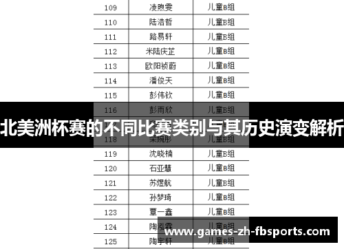 北美洲杯赛的不同比赛类别与其历史演变解析